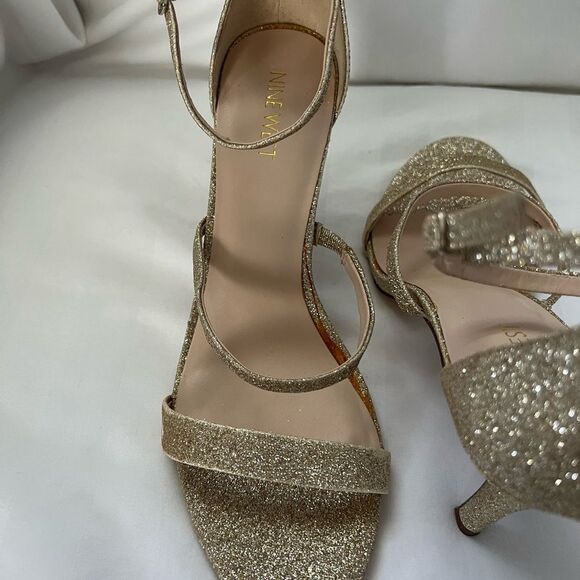 Nine West gold glitter evening heel sandals size 9 in gold EUC - Picture 4 of 7